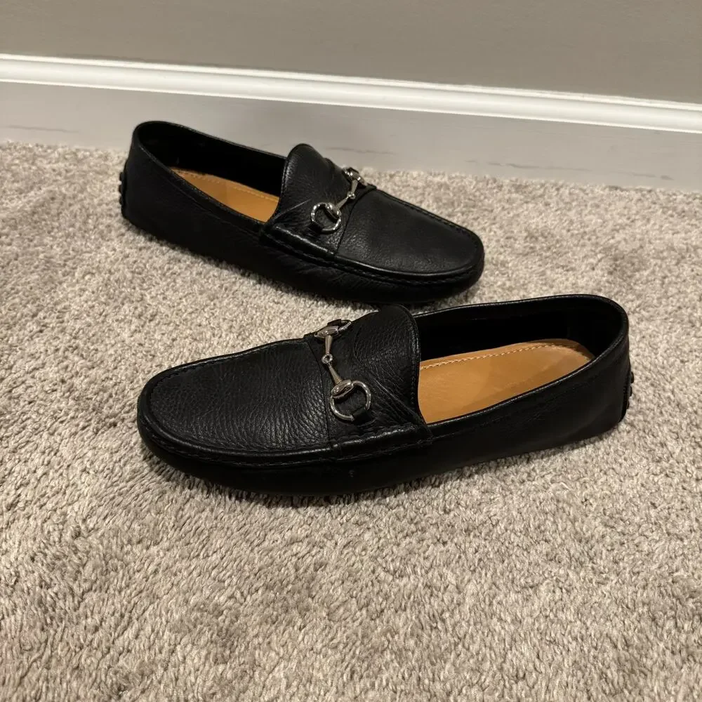 Gucci Men’s Black Leather Horsebit Driver Loafer Slip-On Shoes 9G (10.5/11 US)